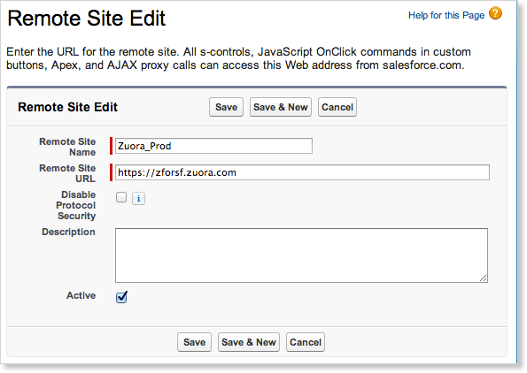 Adding Zuora Salesforce API URL in Configuration Panel in Salesforce